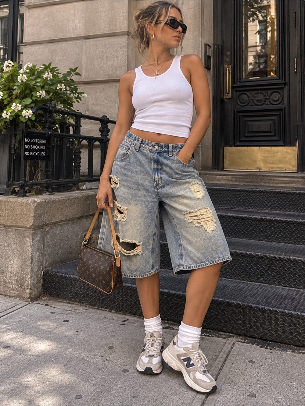 American Bazi Los Angeles Distressed Denim Jorts — Size S